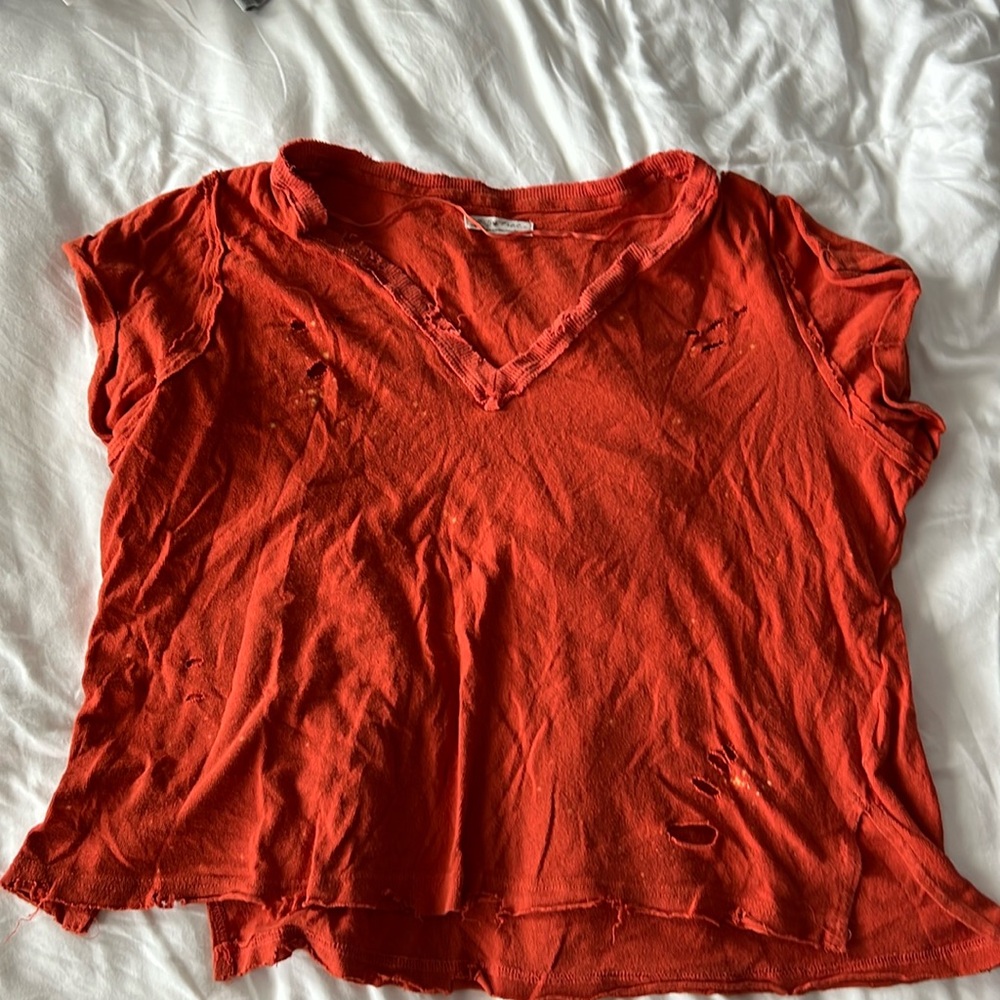 off the shoulder orange free people shirt